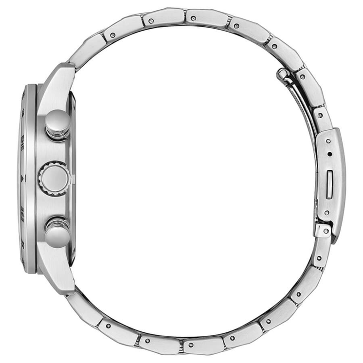 Vista lateral del Citizen Urban Crono CA0790-83L con caja y brazalete de acero inoxidable