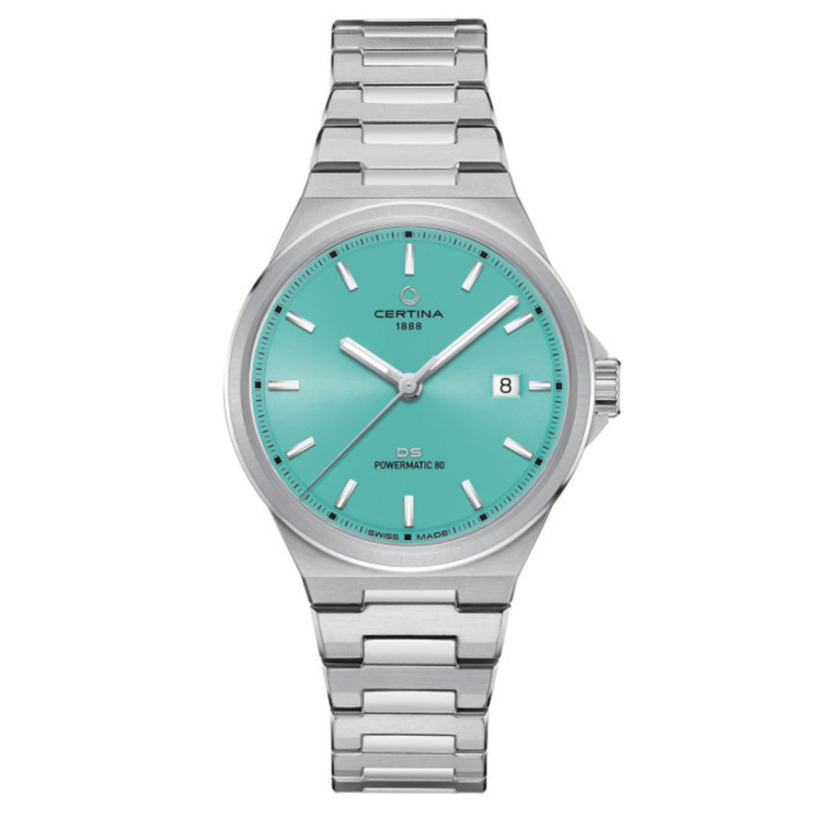 Reloj Certina DS-7 Powermatic 80 C043.407.11.351.00 automático con esfera turquesa y brazalete de acero inoxidable