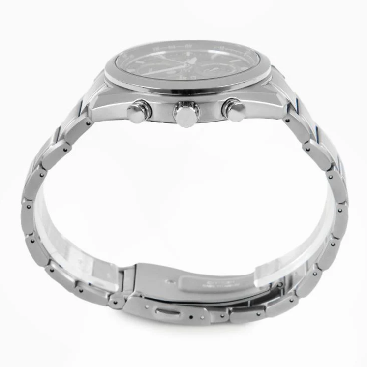 Vista lateral del Citizen Tsuki-yomi Moonphase BY1010-81X con caja y brazalete de Super Titanium