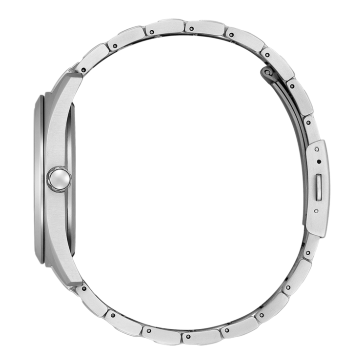 Vista lateral del Citizen Military AW1571-76X con caja de acero y brazalete metálico