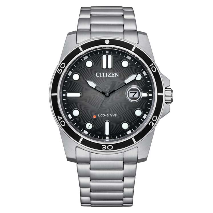 Reloj Citizen Marine 1810 AW1816-89E Eco-Drive con esfera negra y brazalete de acero inoxidable