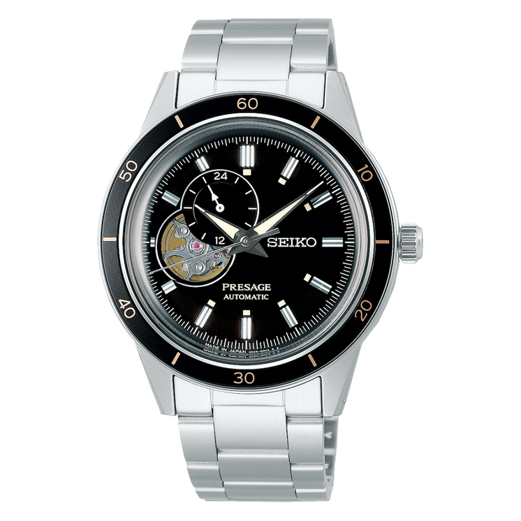 Reloj Seiko Presage Style60's SSA425J1 automático con esfera negra y brazalete de acero inoxidable