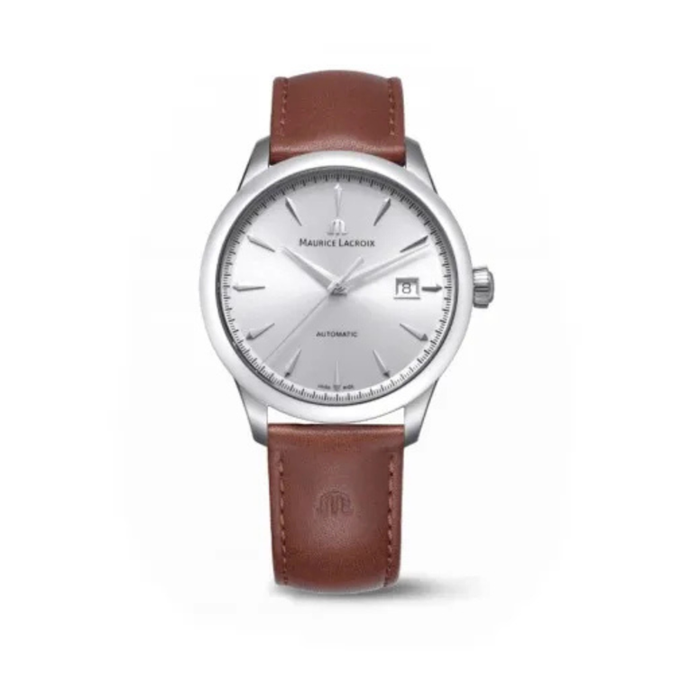 Reloj Maurice Lacroix 1975 Automatic 40mm 756008-SS001-130-3 con esfera plateada y correa de piel marrón