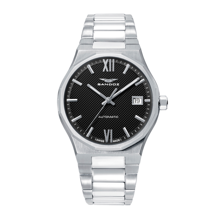 Reloj Sandoz Style 83011-57 automático con esfera negra y brazalete de acero inoxidable