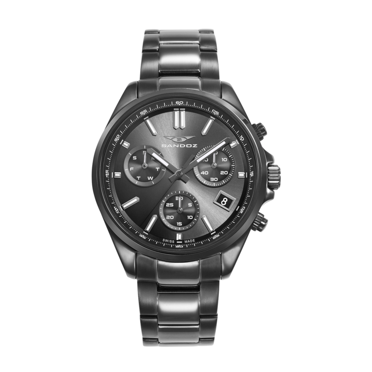 Reloj Sandoz Casual 83003-97 con esfera gris, cronógrafo y brazalete de acero con acabado gris