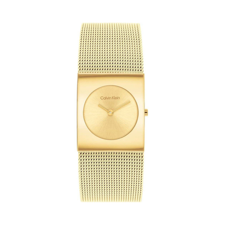 Reloj Calvin Klein Pulse 25100062 para mujer con esfera dorada y brazalete de malla milanesa dorado