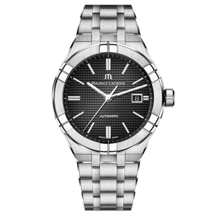 Reloj Maurice Lacroix Aikon Automático 42mm AI6008-SS002-330-1 con esfera negra y brazalete de acero inoxidable