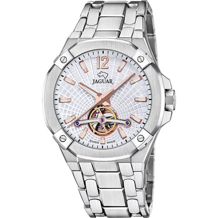 Reloj Jaguar Automático Balancier J1007/1 con esfera blanca, detalle open heart y brazalete de acero inoxidable