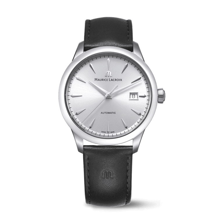 Reloj Maurice Lacroix 1975 Automatic 40mm 756008-SS001-130-2 con esfera plateada, caja de acero inoxidable y correa de piel negra