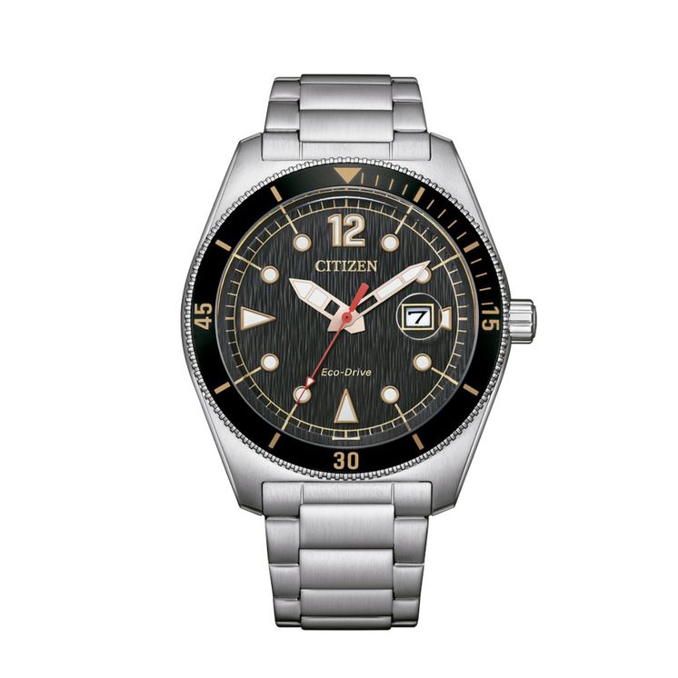 Reloj Citizen Marine 188 AW1888-53E Eco-Drive con esfera negra y brazalete de acero inoxidable