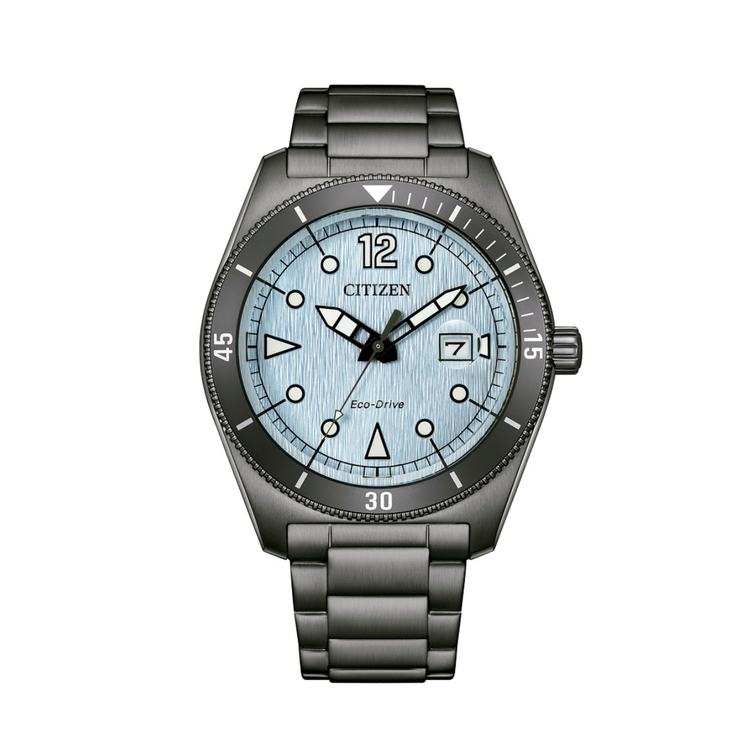 Reloj Citizen Marine 188 AW1887-56L Eco-Drive con esfera azul claro y brazalete de acero oscuro