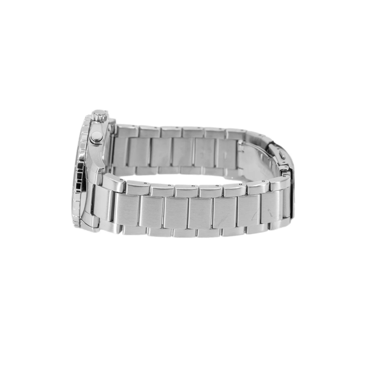 Vista lateral de Citizen Chrono Sporty Aqua - AT2560-84L  con bisel negro y brazalete de eslabones de acero
