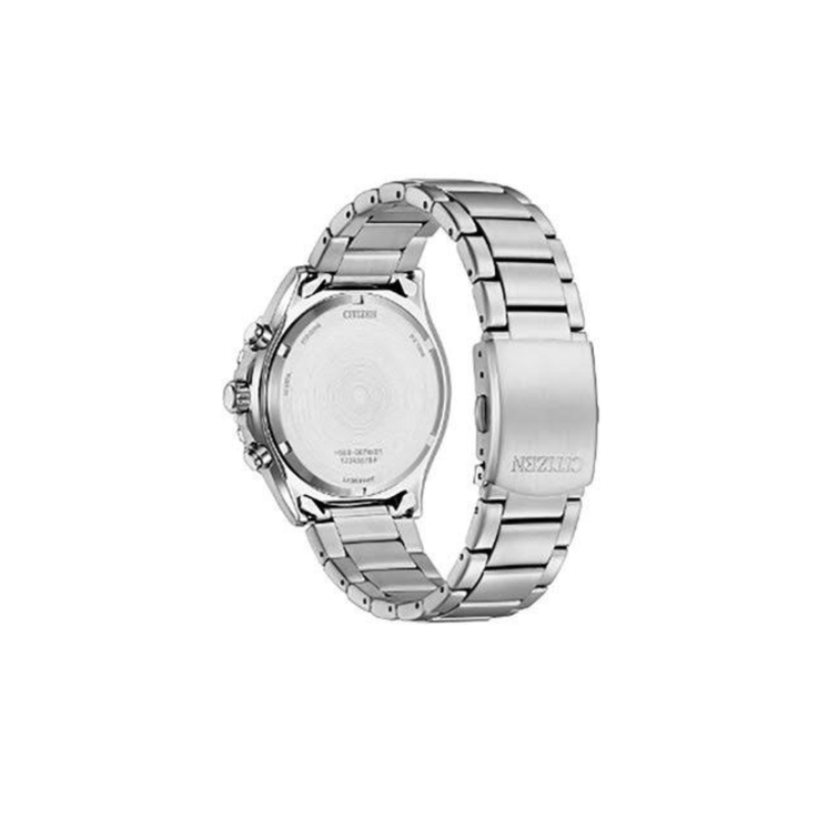 Vista trasera de Citizen Chrono Sporty Aqua - AT2560-84L con fondo de acero y cierre del brazalete con logo Citizen