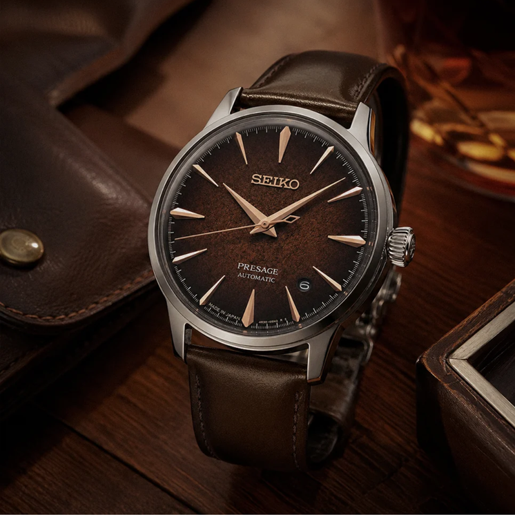 Seiko Presage Cocktail Time Whiskey Mist -  HCB003J1 con caja de acero inoxidable, cristal Hardlex y resistencia al agua de 5 bar