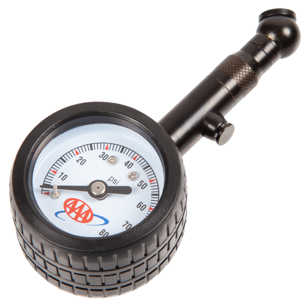 AAA Dial Style Tire Gauge - Pressure Gauge - Side Angle