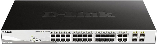 D-Link DGS-1210-28MP 28-Port Gigabit Smart Managed PoE+ Switch, 24 PoE+ Ports (370W) + 4 SFP Combo Ports, L2+, VLANs, Web Managed, Surveillance Mode, Rackmount, Energy Efficient, NDAA Compliant