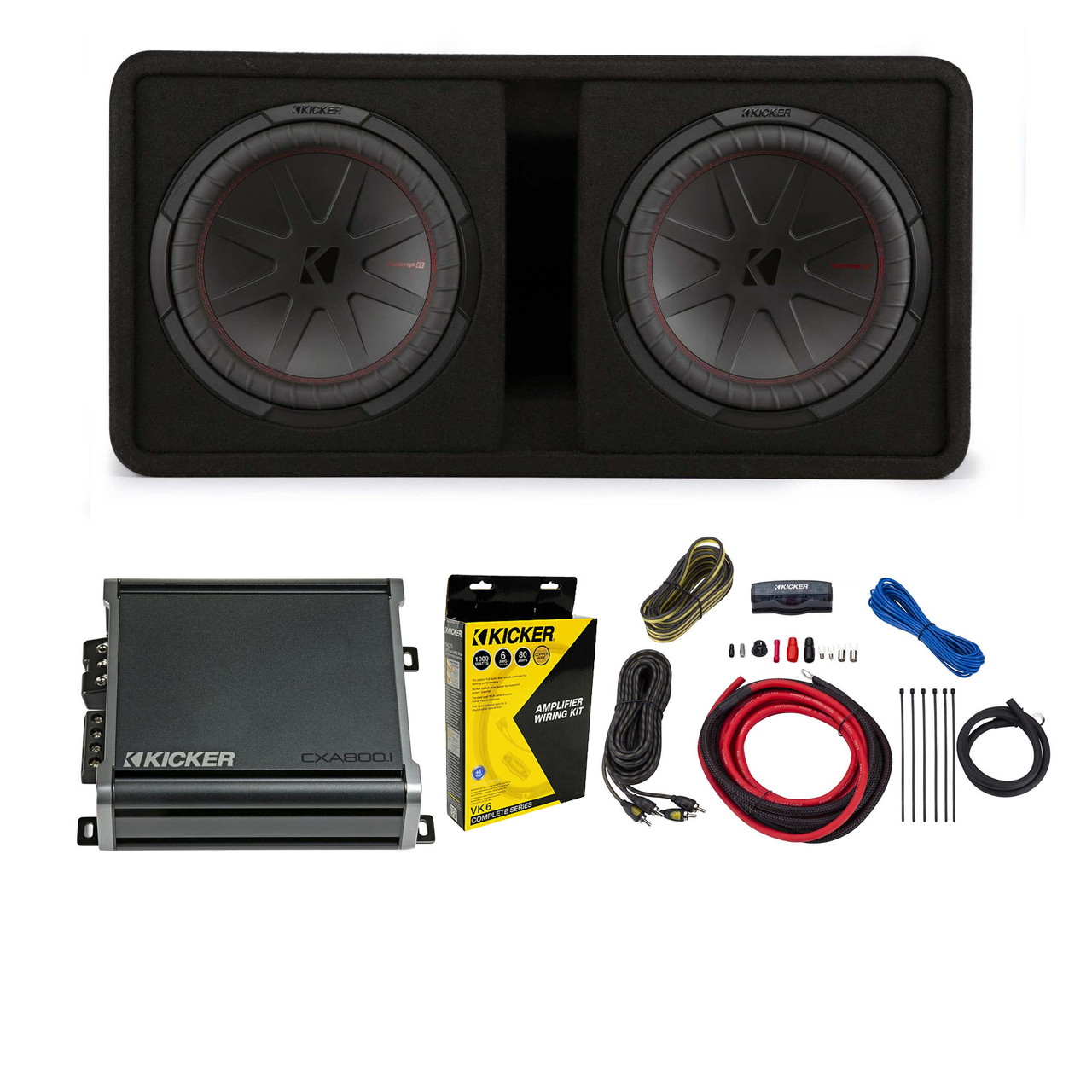 Kicker Comp R Subwoofer Package: Bass, Amp Wire Kit