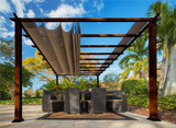 PARAGON OUTDOOR FLORENCE 11X16 ALUMINUM PERGOLA WITH CHILEAN WOOD GRAIN FINISH/COCOA COLOR CONVERTIBLE CANOPY