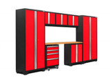 NEWAGE BOLD 3.0 RED 8 PIECE SET W/BAMBOO WORKTOP & LED LIGHTS