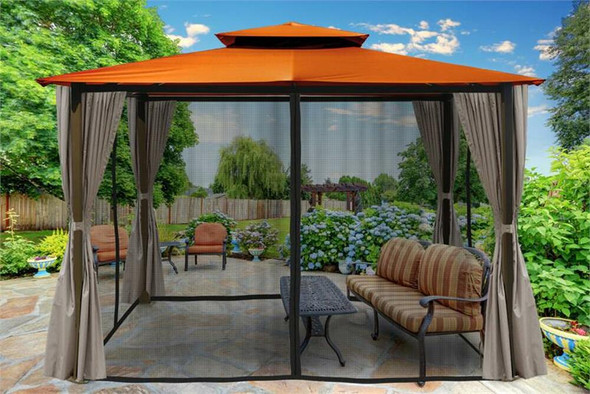 PARAGON OUTDOOR BARCELONA 10X12 GAZEBO WITH RUST TOP, MOSQUITO NETTING, PRIVACY CURTAINS