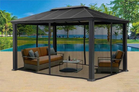 PARAGON OUTDOOR SANTA MONICA 11X16 HARD TOP GAZEBO WITH MOSQUITO NETTING