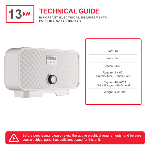 ATMOR 13000WATTS/240V ELECTRIC TANKLESS WATER HEATER