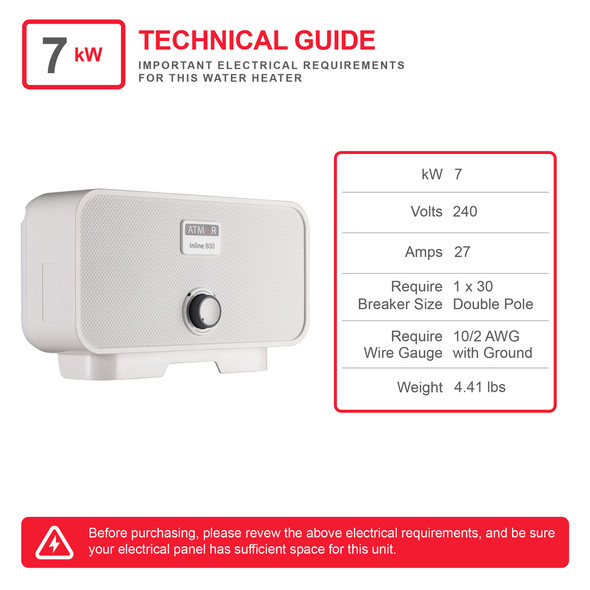 ATMOR 7000WATTS/240V 1.6 GPM ELECTRIC TANKLESS WATER HEATER