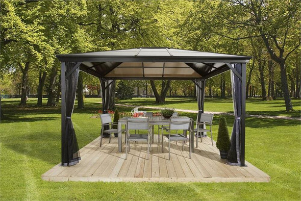SOJAG VERONA 10X14 HARD TOP GAZEBO WITH POLYCARBONATE ROOF & MOSQUITO NETTING