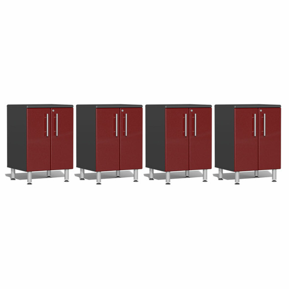 ULTI-MATE GARAGE 2.0 SERIES RED METALLIC 4-PIECE 2-DOOR BASE CABINET SET