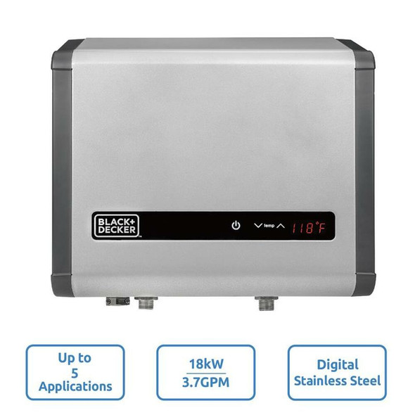 BLACK+DECKER 18 KW 3.7 GPM ELECTRIC TANKLESS WATER HEATER, DIGITAL SELF MODULATING HOT WATER HEATER ELECTRIC