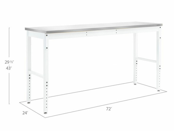 NEWAGE PRO SERIES 72" ADJUSTABLE HEIGHT STAINLESS STEEL WORKBENCH - WHITE