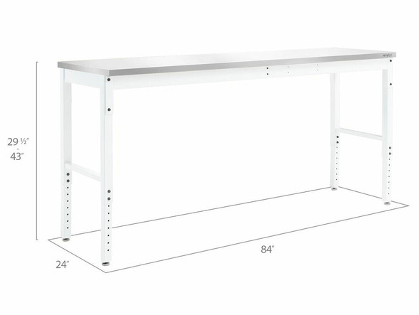 NEWAGE PRO SERIES 84" ADJUSTABLE HEIGHT STAINLESS STEEL WORKBENCH - WHITE
