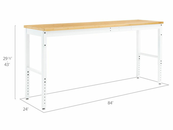NEWAGE PRO SERIES 84" ADJUSTABLE HEIGHT BAMBOO WORKBENCH - WHITE
