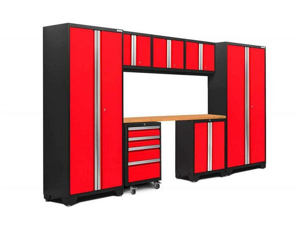 NEWAGE BOLD 3.0 RED 8 PIECE SET W/BAMBOO WORKTOP & LED LIGHTS
