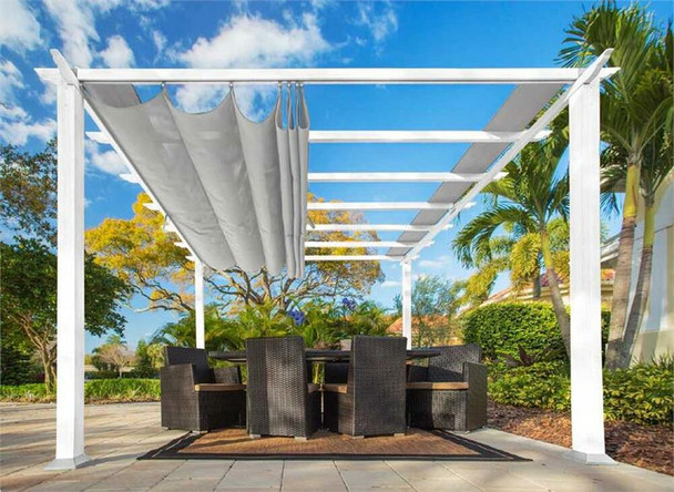 PARAGON OUTDOOR FLORENCE 11X11 WHITE ALUMINUM PERGOLA/SILVER COLOR CONVERTIBLE CANOPY