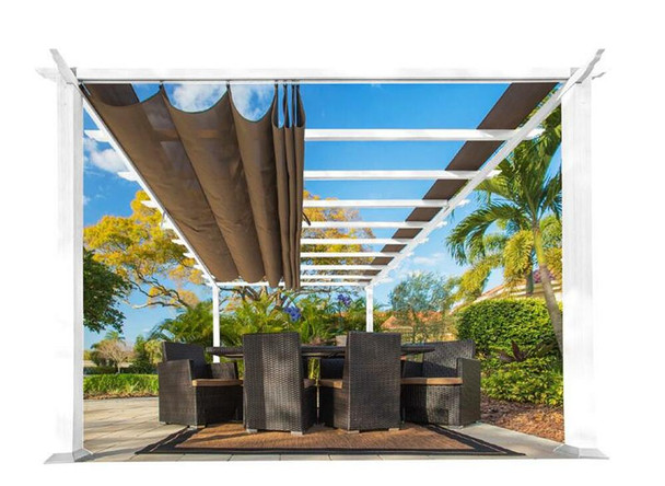 PARAGON OUTDOOR FLORENCE 11X16 WHITE ALUMINUM PERGOLA/COCOA COLOR CONVERTIBLE CANOPY