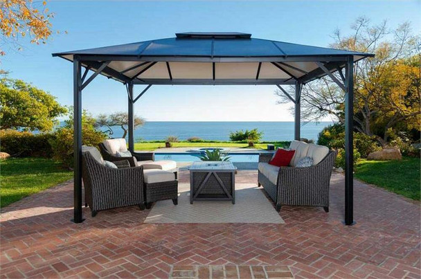 PARAGON OUTDOOR DURHAM 10X12 HARD TOP GAZEBO WITH MOSQUITO NETTING