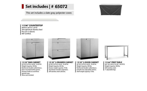 NEWAGE STAINLESS STEEL 184"W X 24"D OUTDOOR KITCHEN SET W/COUNTERTOPS & COVERS