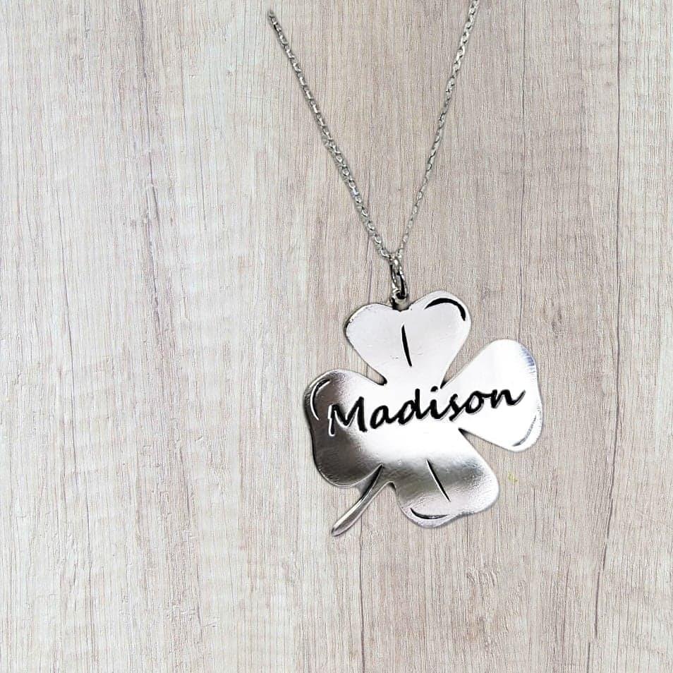 4 Leaf Clove Pendant Deep Engraved Necklace BestNameNecklace