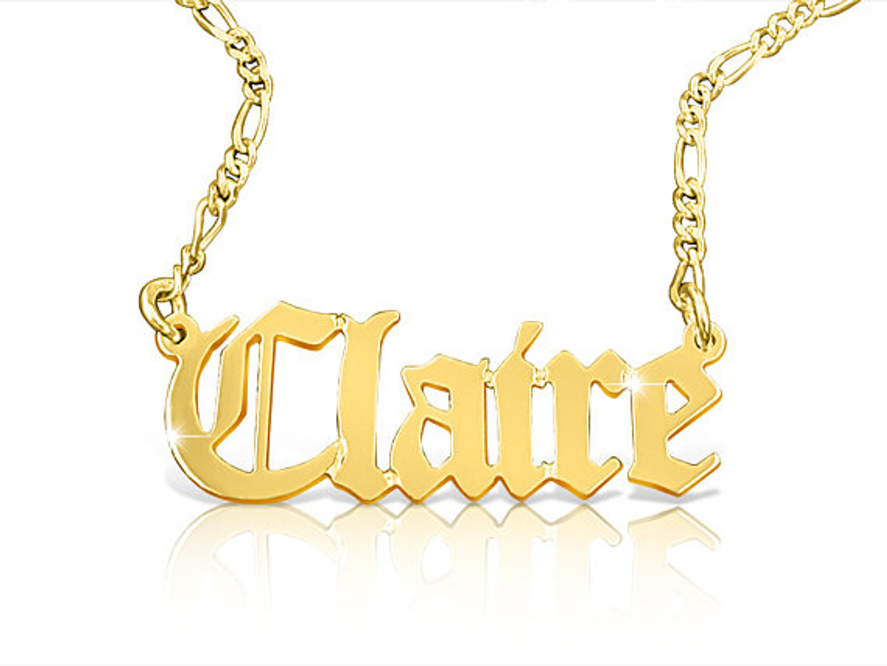 Solid Gold Old English Name Necklace With Figaro Chain By Bestnamenecklace
