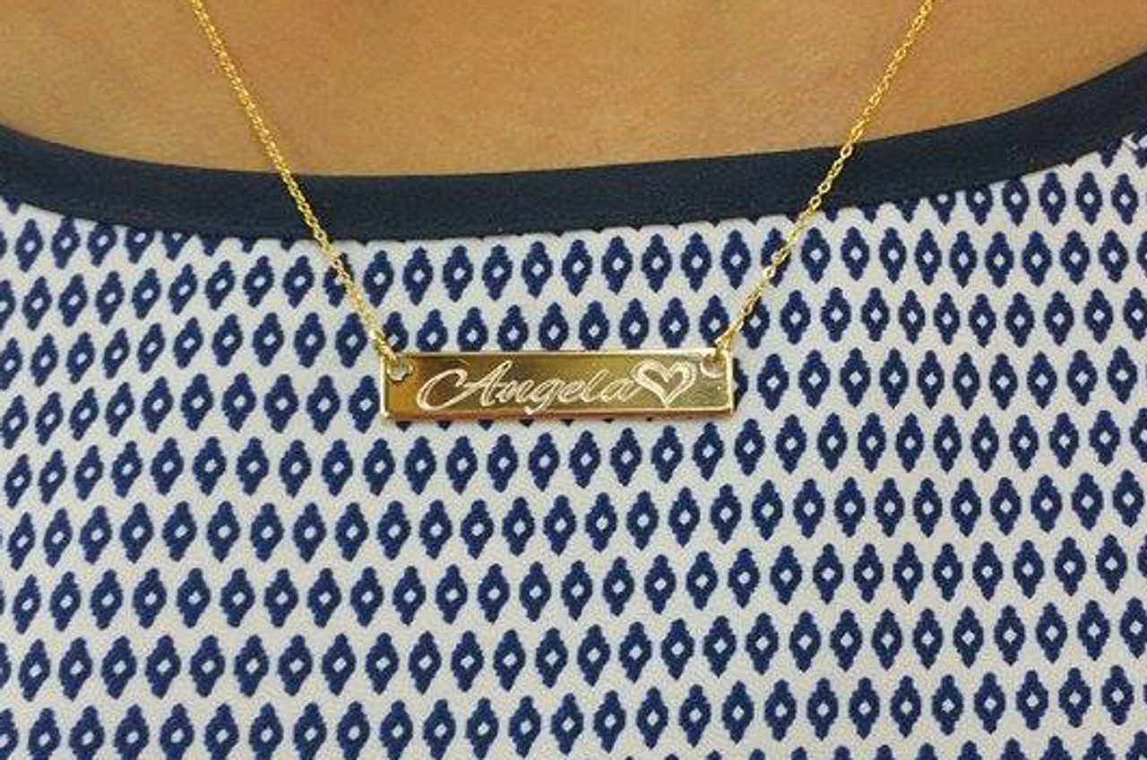 Personalized GOLD bar necklace - Nameplate Engraved- CZ Diamond accent–  LillaDesigns