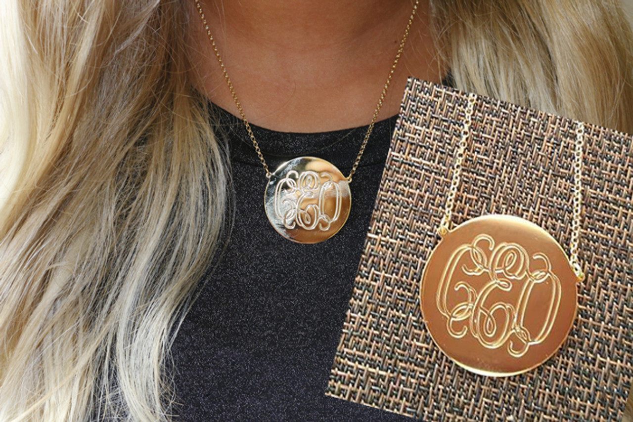 14K Gold Monogram Disc Charm Necklace