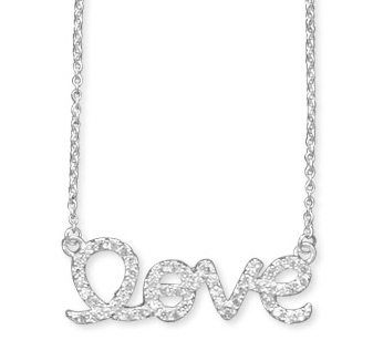 Gold Plated Cz Engrave Love Enamel Pendant With Chain
