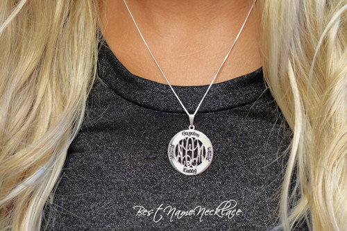 Engraved Monogram Disc Necklace Black Ink