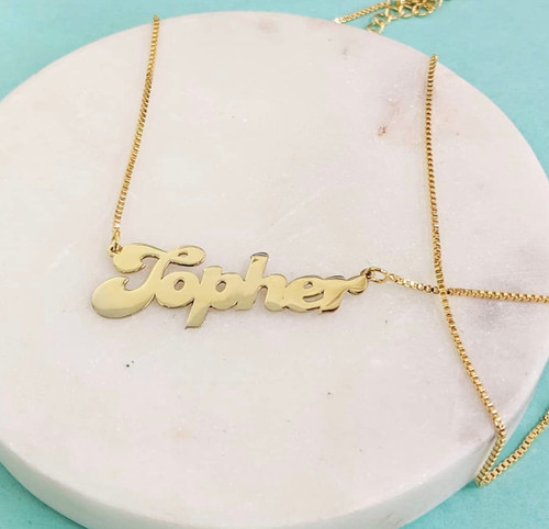 Retro 80's Font  Gold Plated Name Necklace