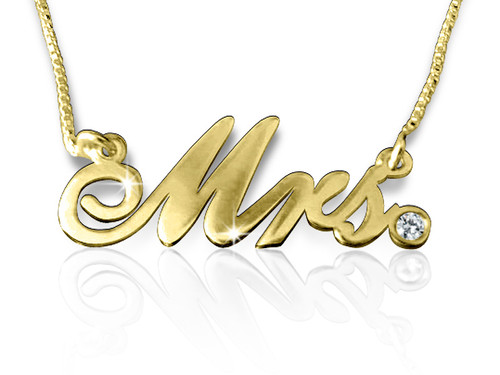 Mrs Cursive Gold Plated Name Necklace with Swarovski Element || BestNameNecklace