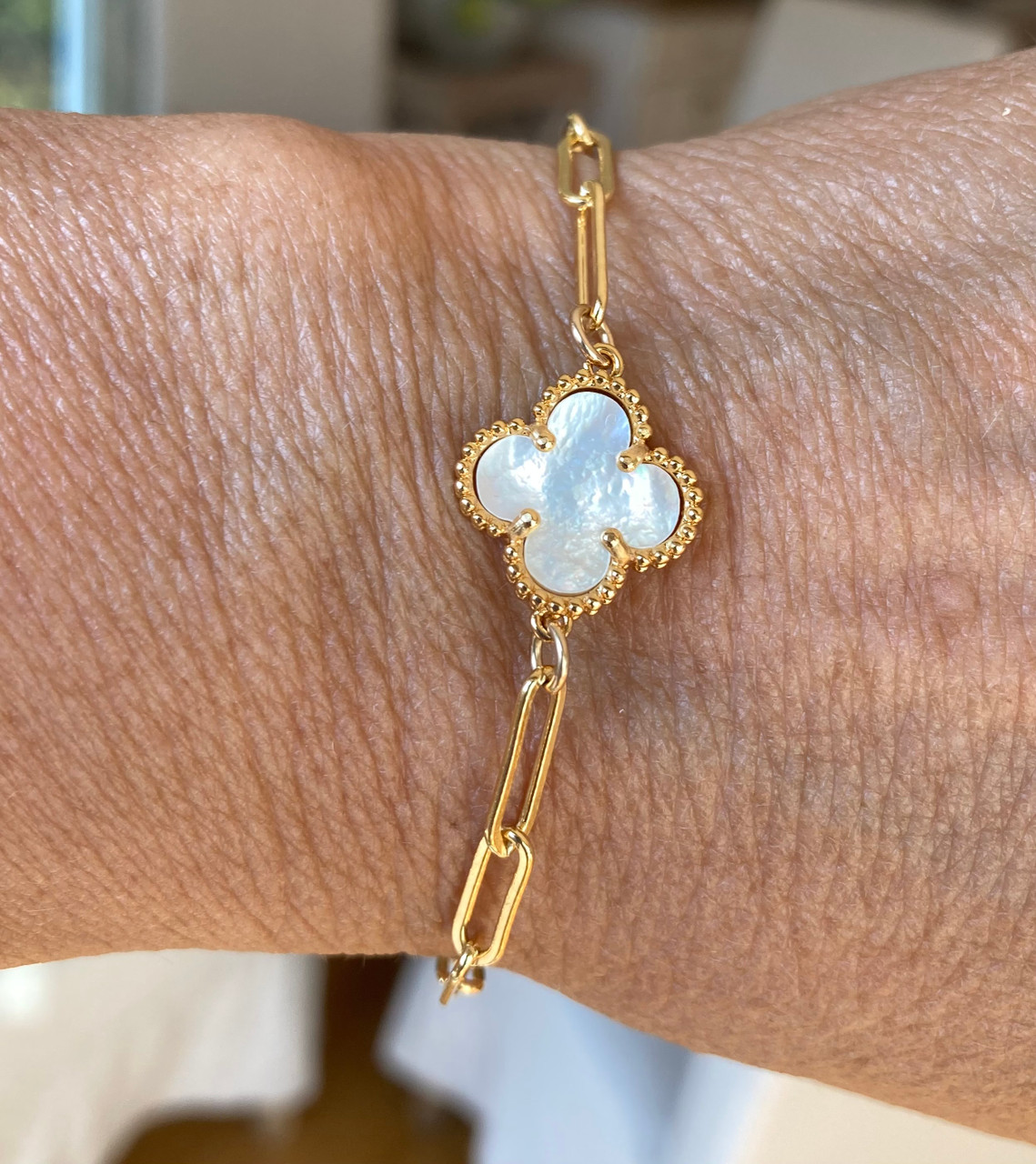 White Mother of Pearl Quatrefoil Bracelet