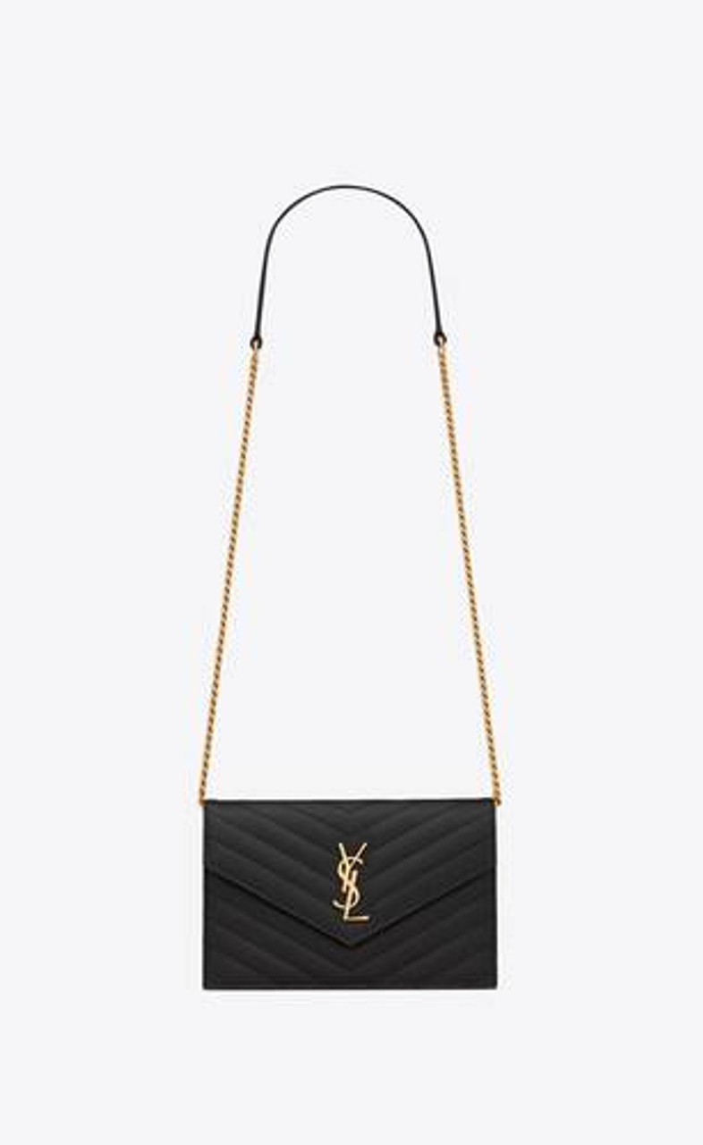 Saint Laurent Envelope Chain Wallet In Grain De Poudre Embossed Leather