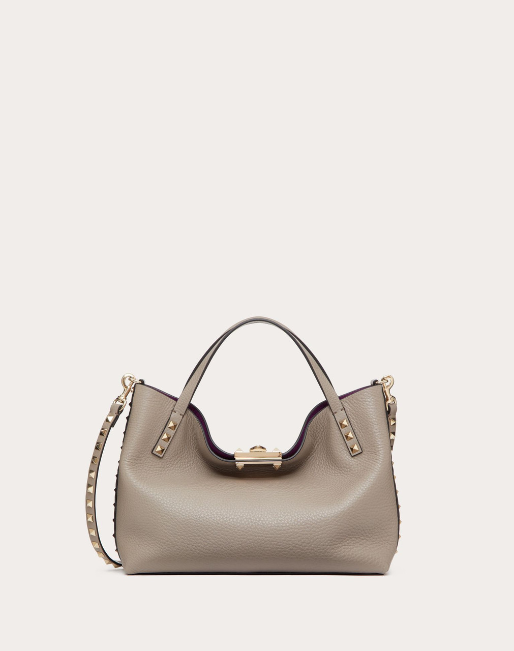 VALENTINO Small Rockstud Bag In Grained Calfskin With Contrast Lining