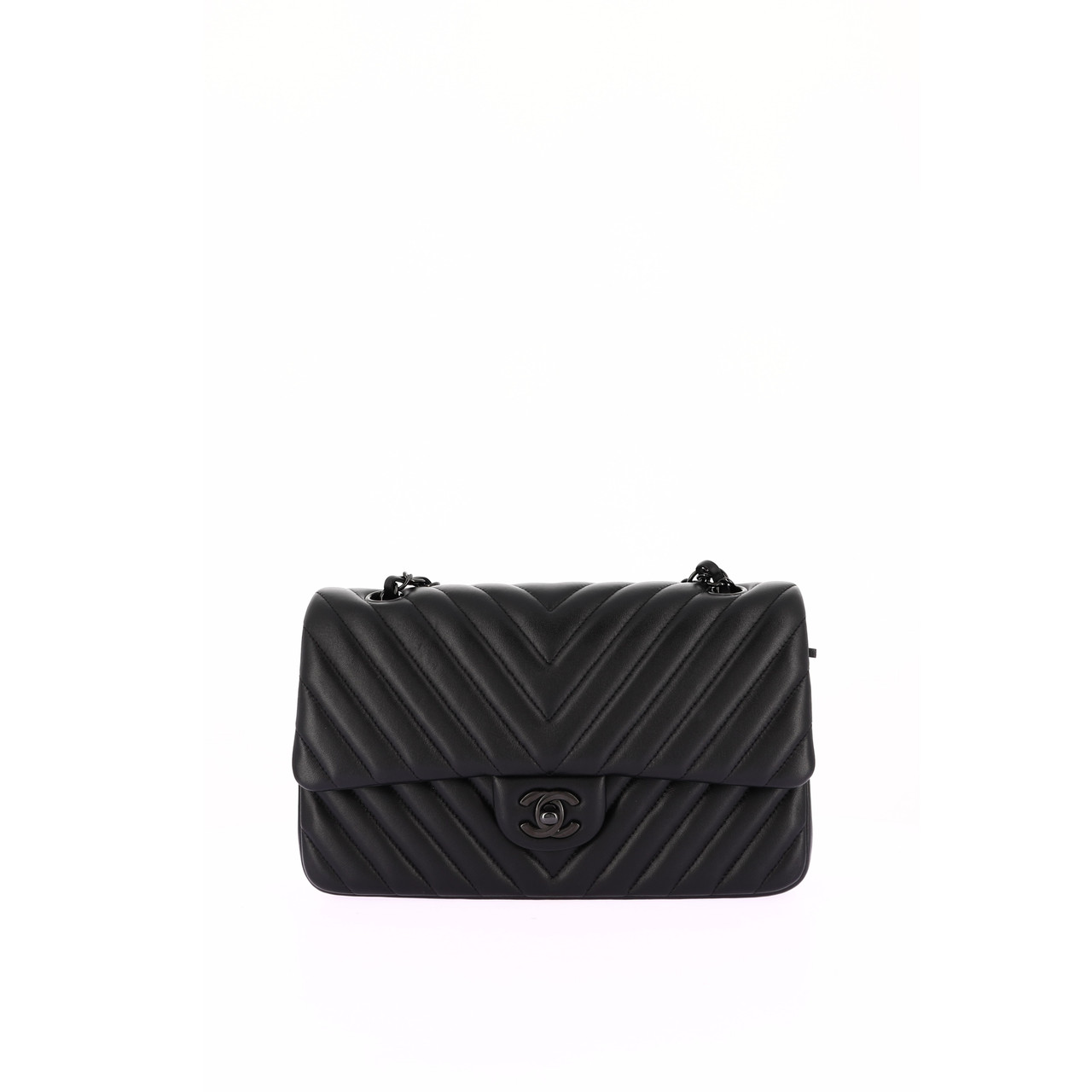 CHANEL Timeless Medium 25 Chevron Black Shoulder Bag